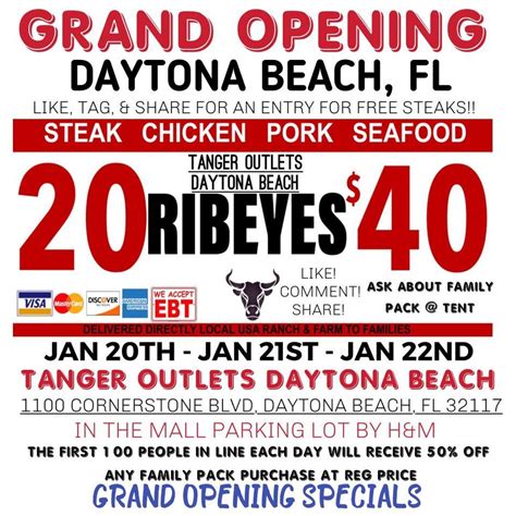 GRAND OPENING 20 RIBEYES 40 Huge Truckload Meat Sale - DAYTONA BEACH, FL - Tanger Outlets , Tanger Outlets (Daytona), Daytona Beach, January 20 2023 AllEvents. . 20 ribeyes for 40 truck 2023 schedule
